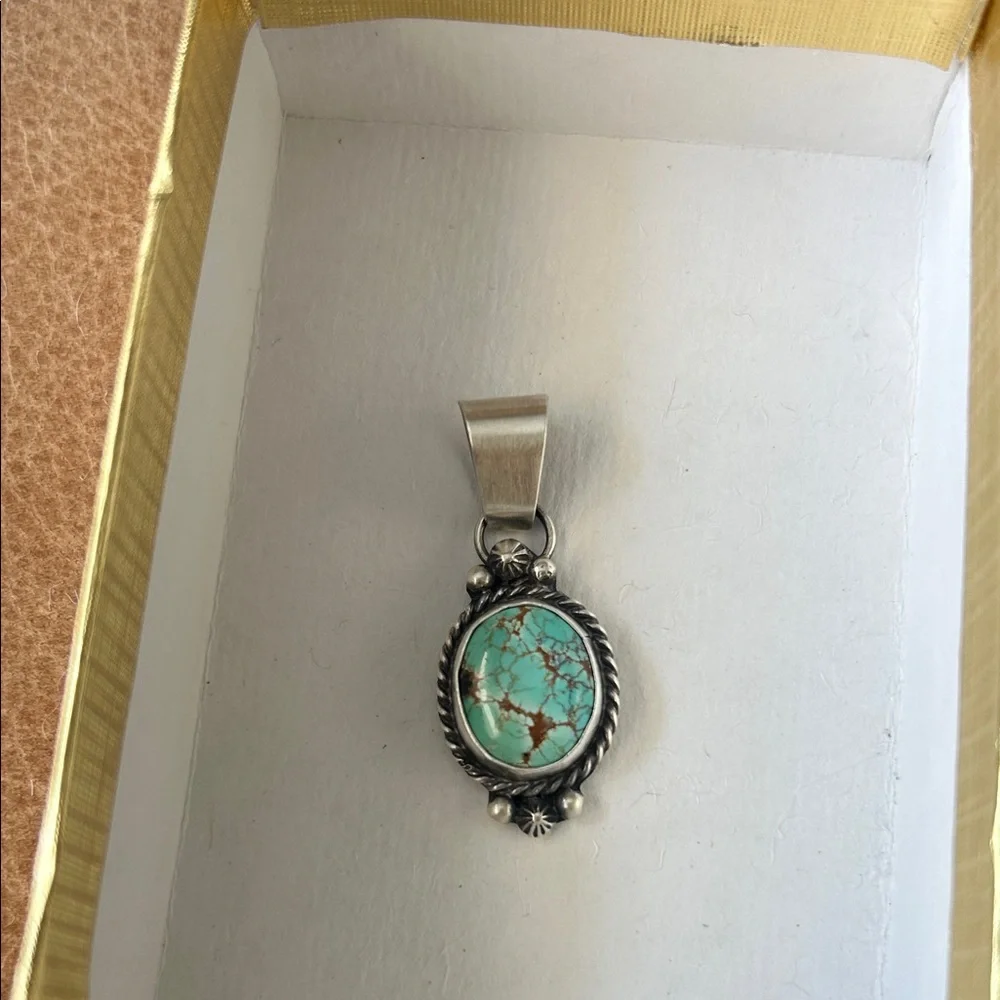 Sterling Silver Turquoise Oval Pendant - Blue Green Stone